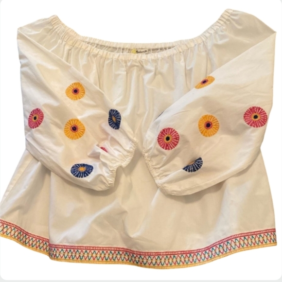 Madewell Embroidered Off Shoulder Peasant Top Boho Festival White Size Small - Picture 8 of 10